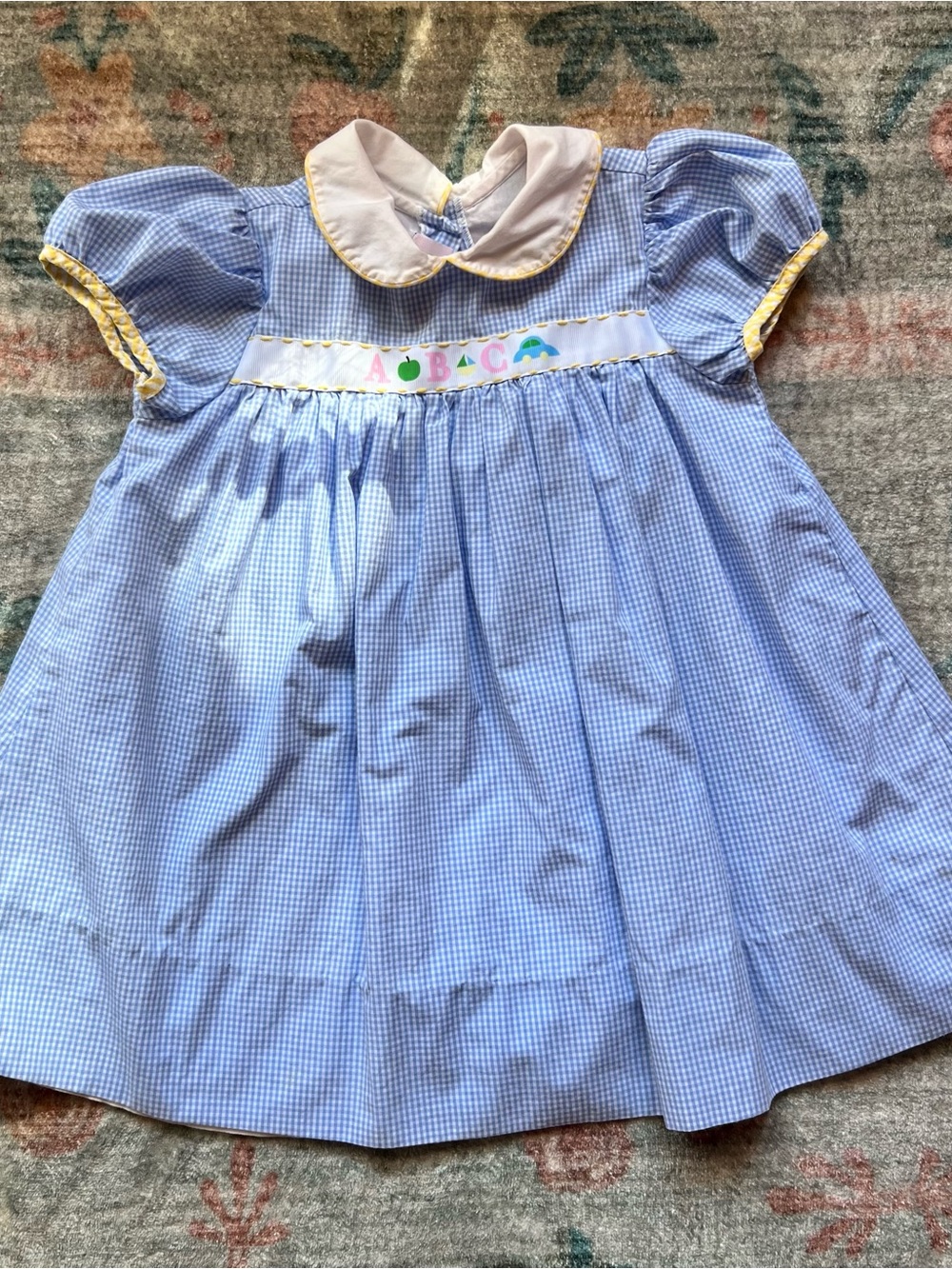 Blue Gingham Kids Dress with ABC Embroidery